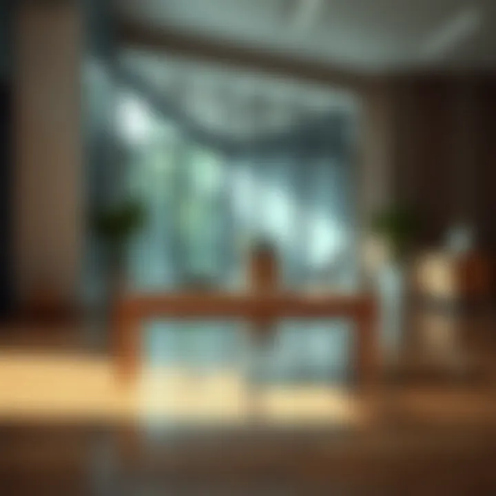 A modern interior featuring an unfinished piano bench as a focal point