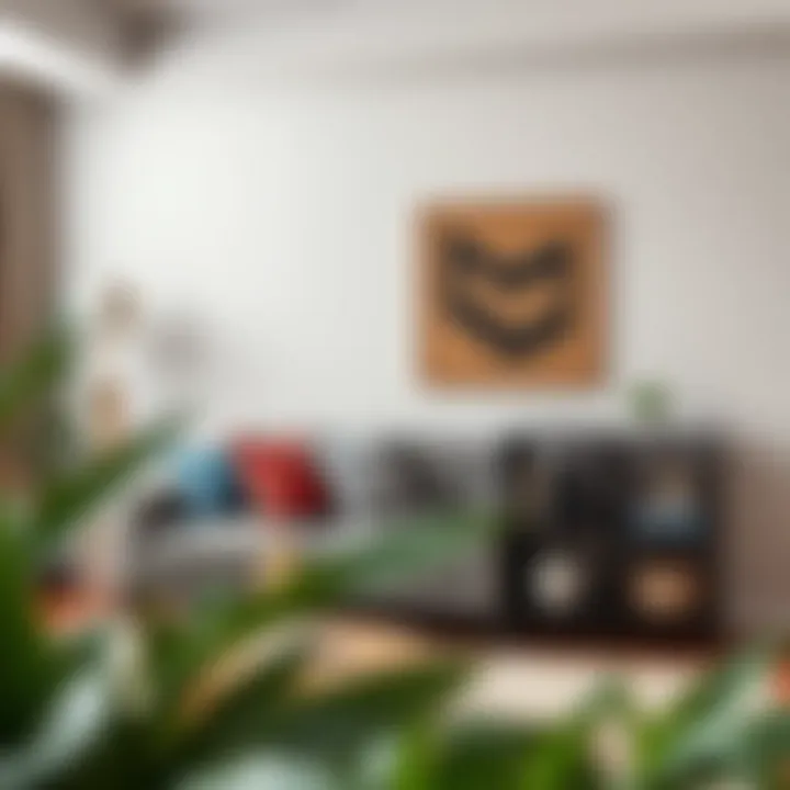 Living room featuring an espresso-finished organizer with decorative items