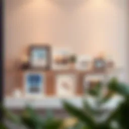 Elegant display of acrylic picture frames on a stylish shelf