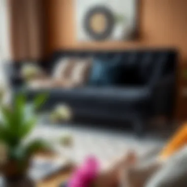 Decorative Touches on a Black Sofa Bed Chic small black sofa bed with decorative pillows