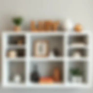 Decorative Showcase on Square Shelves Close-up of three square shelves showcasing decorative items