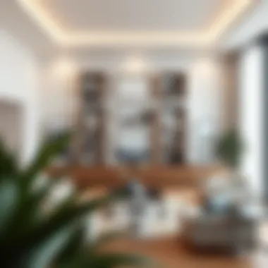 Contemporary Living Room with Square Shelves Elegant arrangement of square shelves in a contemporary living room