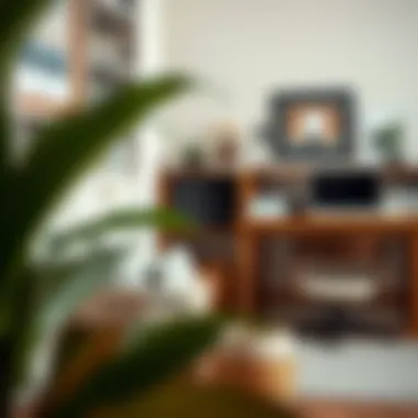 Felt baskets used in an organized home office space