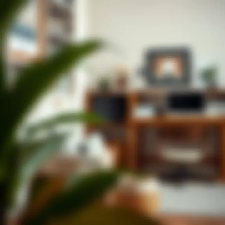 Felt baskets used in an organized home office space