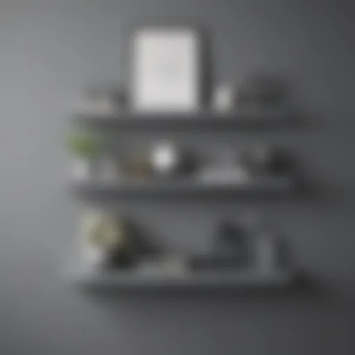 Elegant grey floating shelves showcasing decorative items