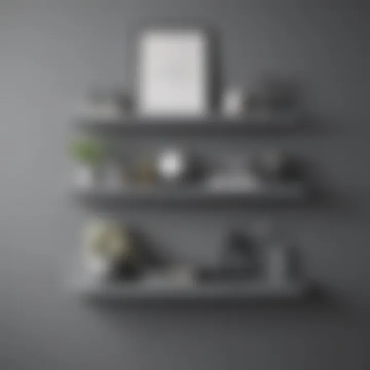 Elegant grey floating shelves showcasing decorative items