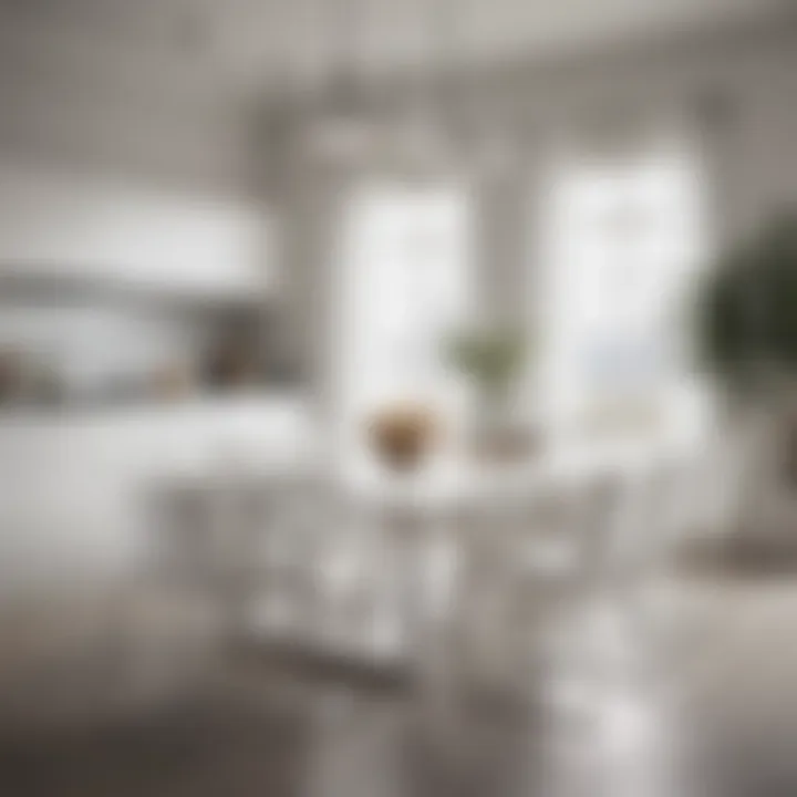 White counter height chairs arranged around a stylish dining table