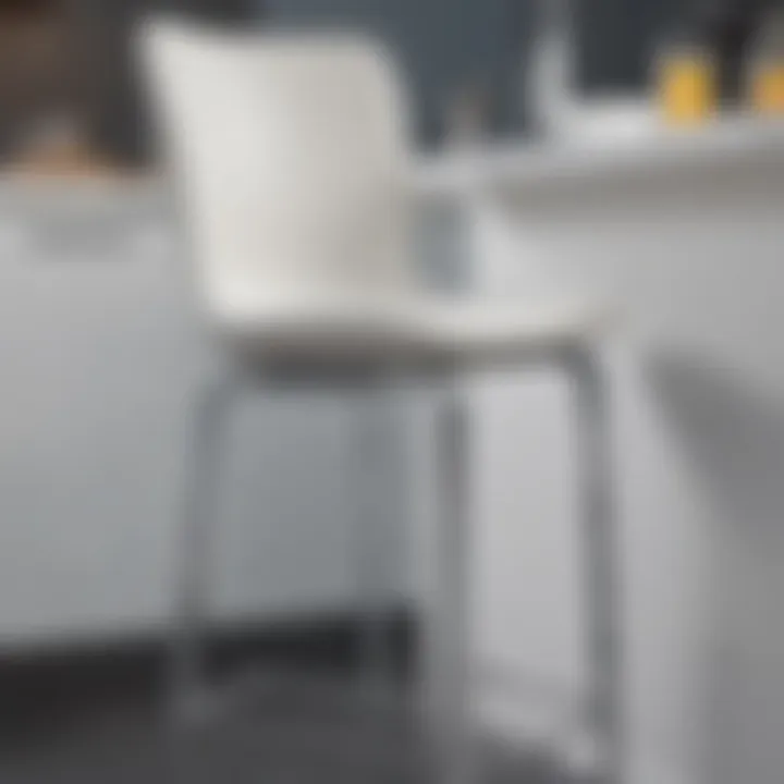 Close-up view of a white counter height chair showcasing its material and finish