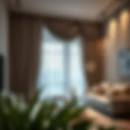 Luxurious velvet drapes in a modern living room setting