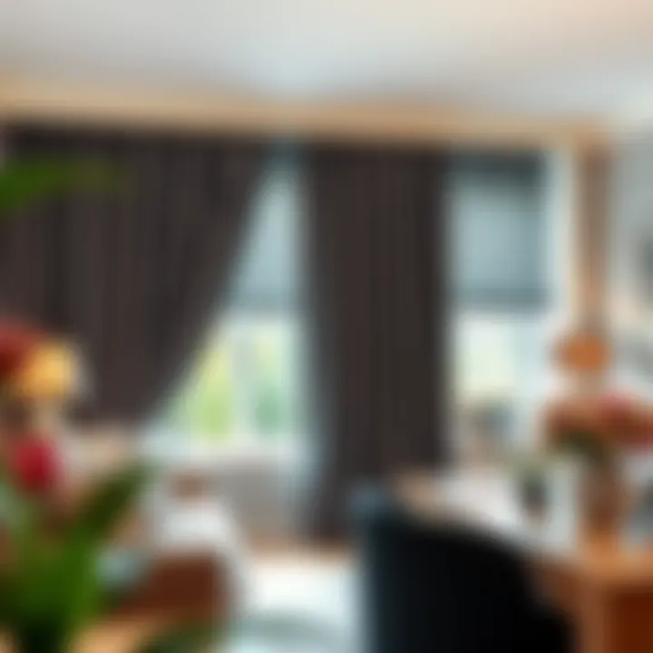 Stylish Patterned Drapes in Contemporary Office Stylish patterned drapes complementing contemporary decor in an office