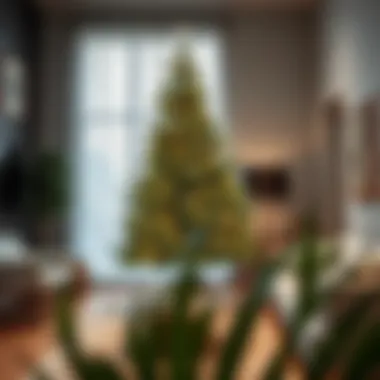 Sustainable Faux Tree in Contemporary Setting Eco-friendly faux Christmas tree in a modern living room