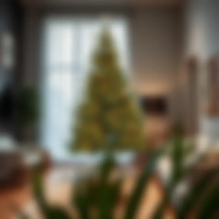 Sustainable Faux Tree in Contemporary Setting Eco-friendly faux Christmas tree in a modern living room