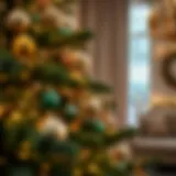 Luxurious faux Christmas tree decorated with twinkling lights