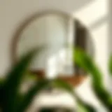 Elegant frameless round mirror reflecting natural light