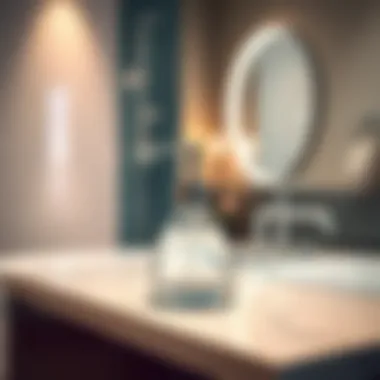 Modern bathroom featuring a chic glass soap dispenser