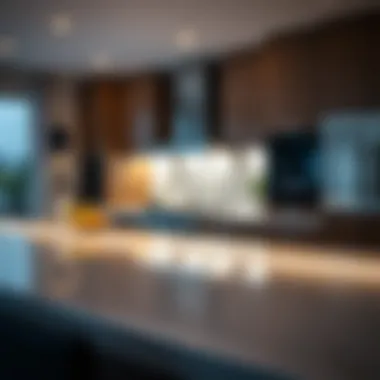 LED strip lighting highlighting kitchen countertop