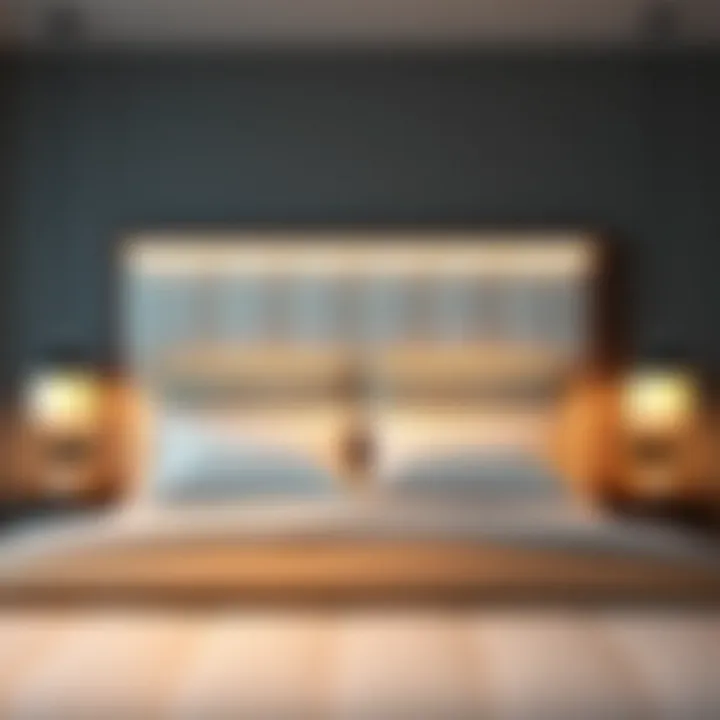 Stylish king size bed headboard with integrated lighting for enhanced ambience