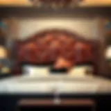 Luxurious upholstered king size bed headboard featuring intricate patterns