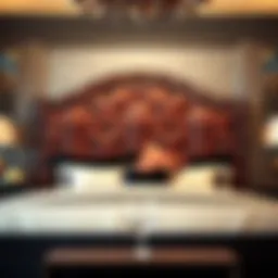 Luxurious upholstered king size bed headboard featuring intricate patterns