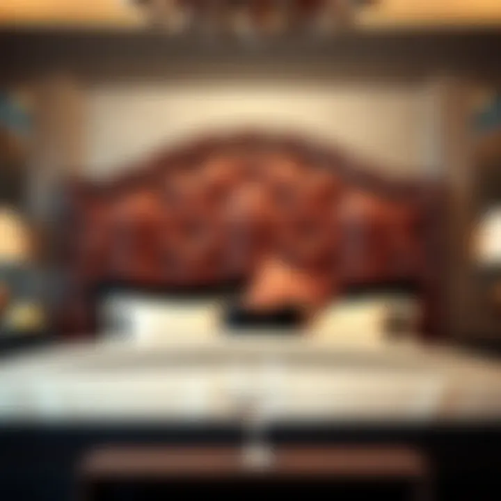 Luxurious upholstered king size bed headboard featuring intricate patterns