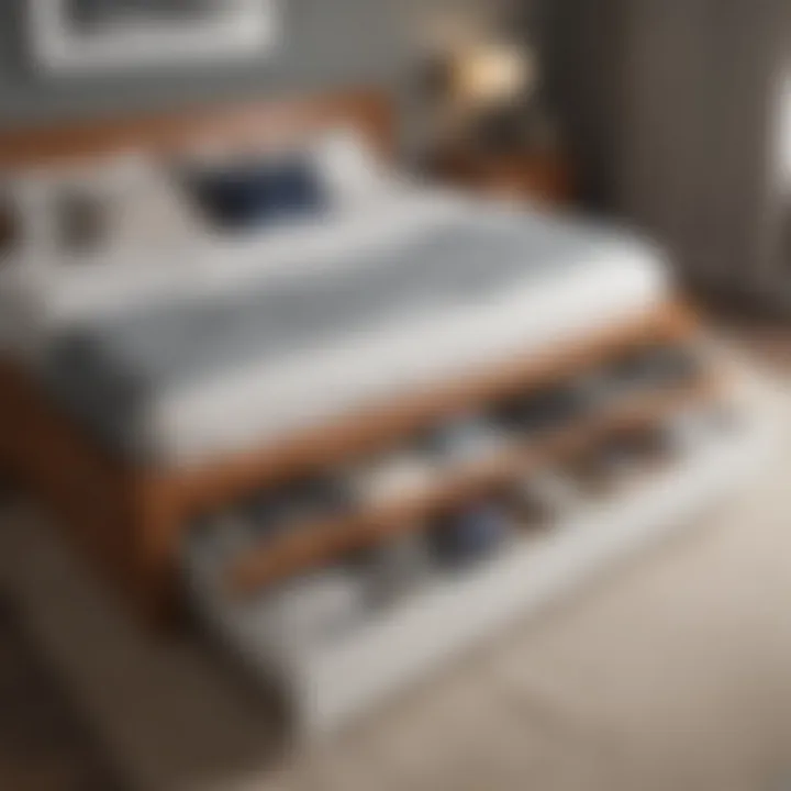 Organized Underbed Storage Compartments Elegant queen size bed showcasing organized underbed storage compartments