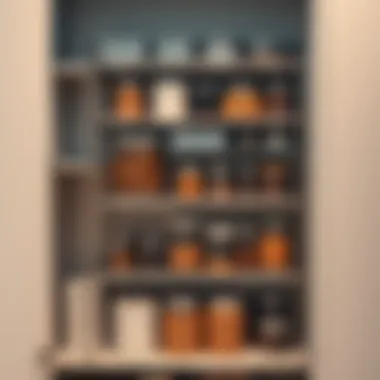 Sleek Design of Metal Pantry Organizers A sleek metal pantry organizer displaying various jars and containers.