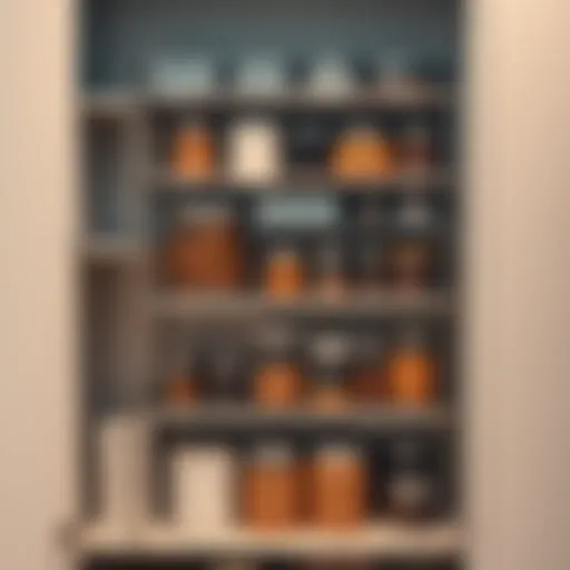 Sleek Design of Metal Pantry Organizers A sleek metal pantry organizer displaying various jars and containers.