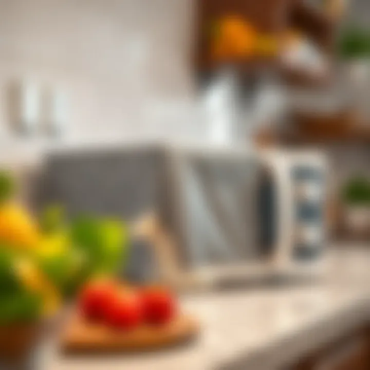 A stylish microwave safe splatter cover resting on a countertop