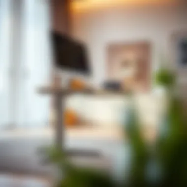 Elevated Workspace with Desktop Stand A sleek desktop stand enhancing an office setting on carpet