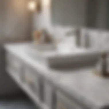 Luxurious Bathroom Vanity with Quartz Luxurious bathroom vanity featuring quartz countertops