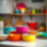 Vibrant silicone cookware set displayed on a kitchen countertop