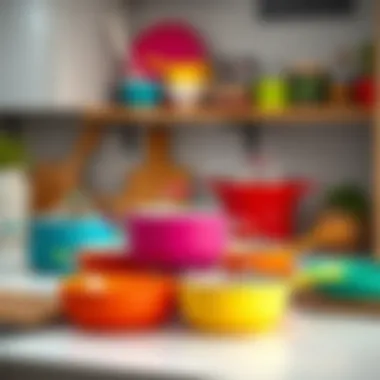 Vibrant silicone cookware set displayed on a kitchen countertop
