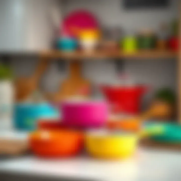Vibrant silicone cookware set displayed on a kitchen countertop