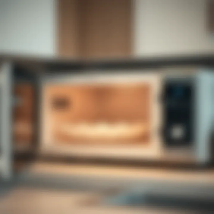 A clean kitchen with a splatter cover in use inside the microwave