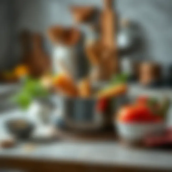 Artful Kitchen Styling with Culinary Essentials Stylish arrangement of an all-purpose pot with ingredients and herbs