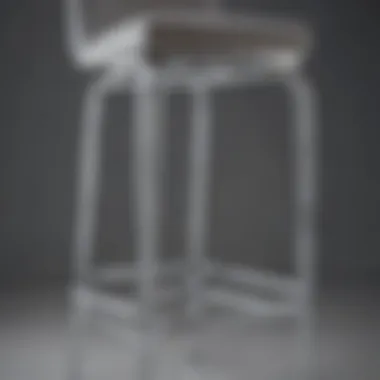 Close-up of chrome leg details on a grey bar stool