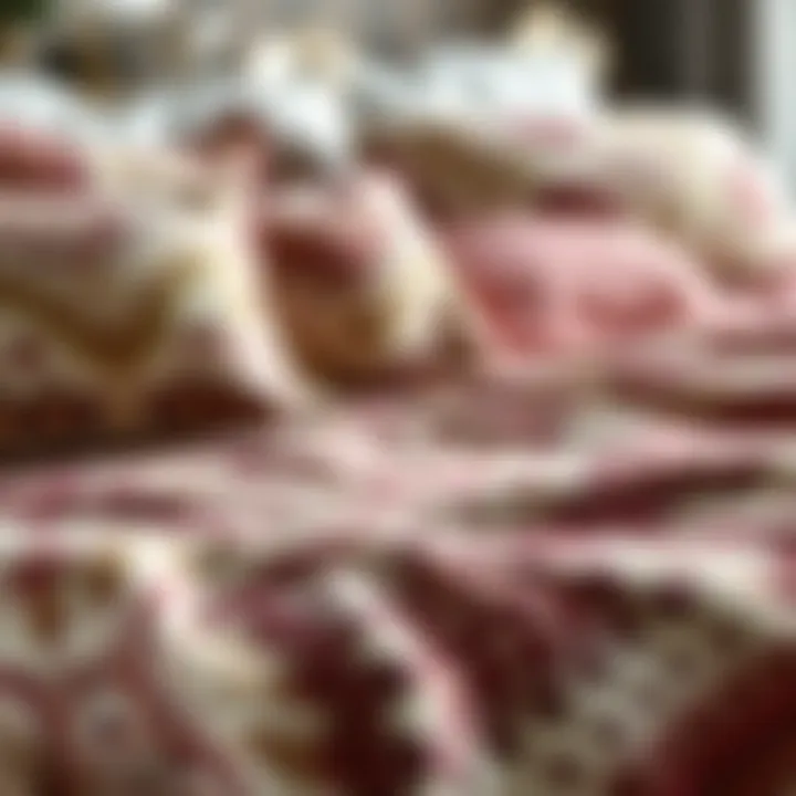 Close-up of intricate bohemian fabric patterns used in bedding