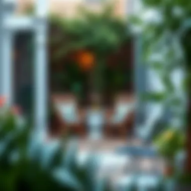Cozy Outdoor Space with Small Chairs A cozy outdoor setting featuring small chairs and greenery