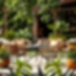 Stylish small outdoor chairs arranged around a table