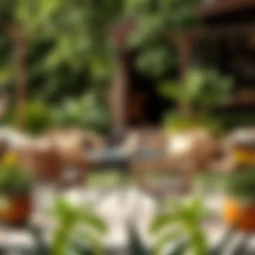 Stylish Outdoor Chair Arrangement Stylish small outdoor chairs arranged around a table