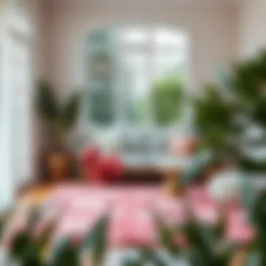 Stylish pink throw rug enhancing a cozy reading nook