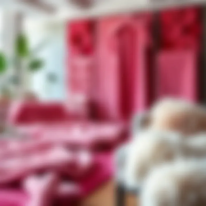 Various pink throw rugs displayed in an interior design setting