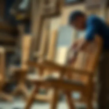 Artisan crafting a wooden chair with traditional tools