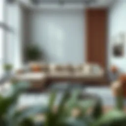 Elegant beige contemporary sofa in a modern living room setting