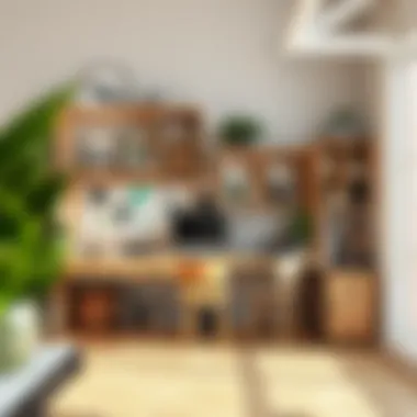 Artistic Workspace with Cube Storage Creative arrangement of cube storage in an artistic workspace