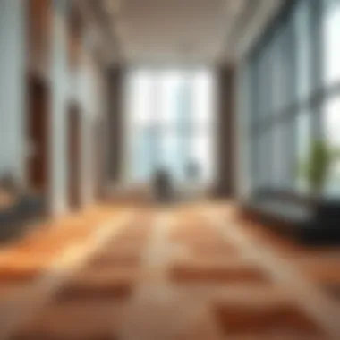 An elegant office space with a contemporary carpet design