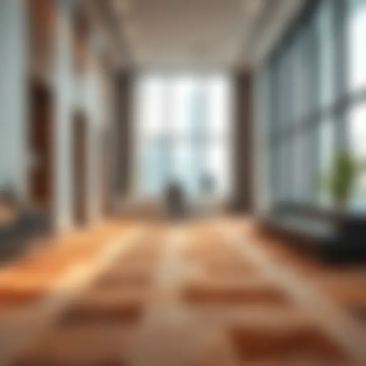 An elegant office space with a contemporary carpet design