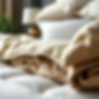 Close-up of various comforter materials laid out to showcase texture and quality