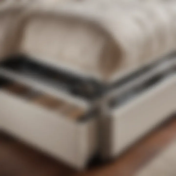 A close-up of the mechanism that transforms a double trundle bed for easy use