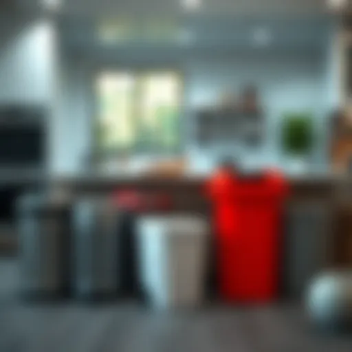 Variety of home trash can sizes displayed in a stylish kitchen